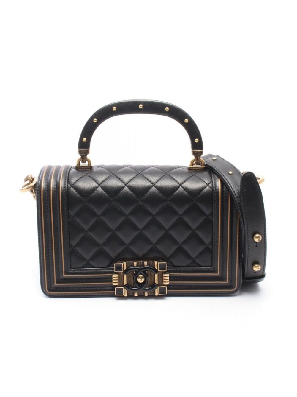 Chanel Shoulder Bag Boy Small Top Handle Black Lambskin Chain